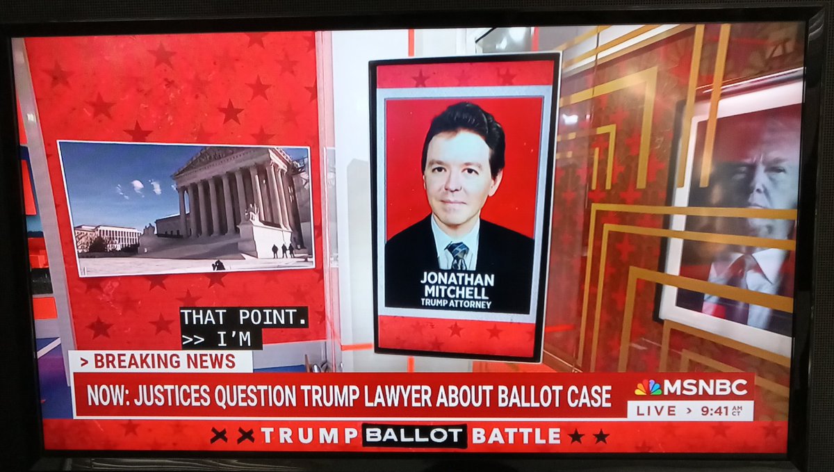 BethSwindell16's tweet photo. Fact that #JonathanMitchell [Trump's "face" in  #14thAmendment #Colorado case] looks just like #KyleRittenhouse, is not lost on me. #Dogwhistle to #MAGA sheeple. #Trump is Satan's spindoctor. Right now they're arguing diff between "Office Of" &amp; "Officer Of." #SupremeCourt https://t.co/2Nv6KvzEhy