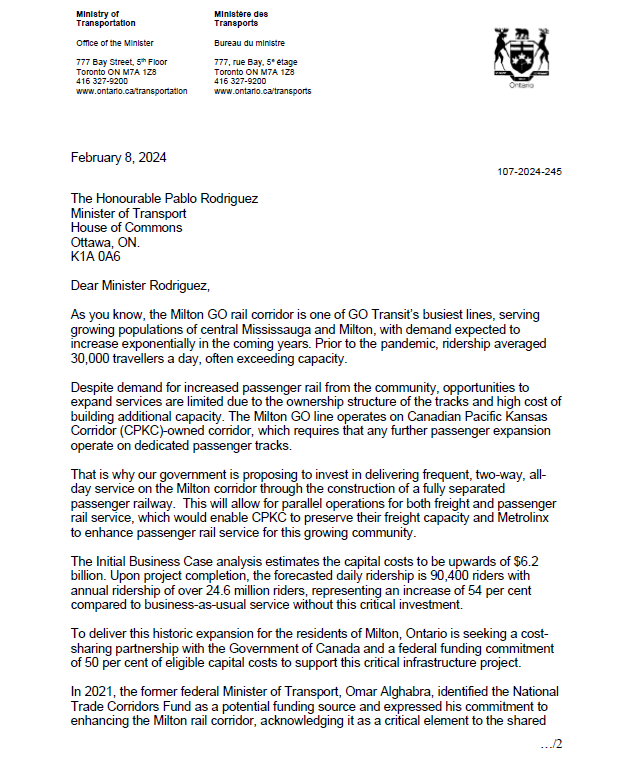PrabSarkaria's tweet photo. Under the leadership of @Fordnation, our government has a plan to deliver faster, two-way, all day GO service on the Milton corridor.  We urge the federal government to be a full funding partner on this mission. https://t.co/t7EJifUpYf