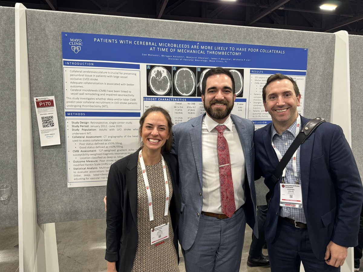 SWEnglishMD's tweet image. The future of stroke care is bright! Love seeing residents and fellows present their research at #ISC24 🫀🧠 @AHAMeetings 
@MayoClinicNeuro @MayoFL_NeuroRes @lizmauricio23 @EYemmCoon @zoewolcott4