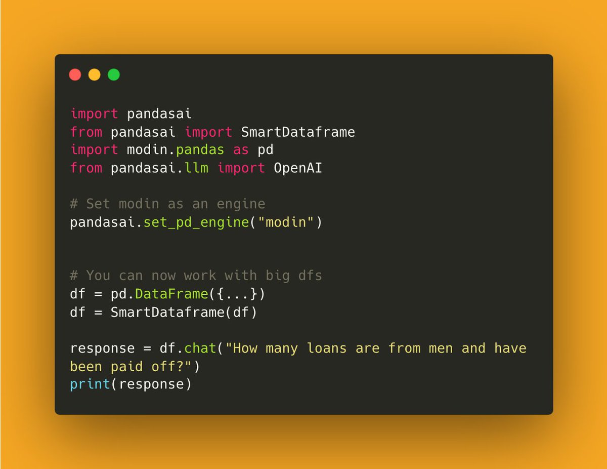 lele_venturi's tweet image. PandasAI 1.5.19 is out! 🚀

v1.5.19 brings new improvements when dealing with large #datasets!

Thanks to the hard work of Massimiliano, @ai_pandas  now supports #modin, making it possible to work with larger datasets!

👉 Check out the repo: lnkd.in/ewJwWMHD