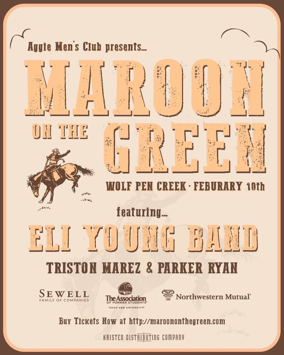 This Saturday, we’re headlining Maroon On The Green! This is a killer lineup and we’re looking forward to playing for y’all! Tickets are available at eliyoungband.com/events
