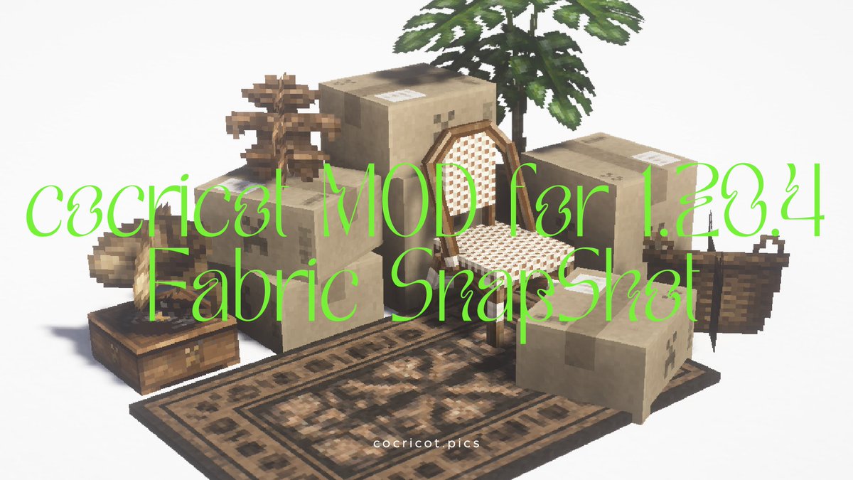 🔥RELEASE NEWS🔥

cocricotMOD for 1.20.4のsnapshot版をリリースしました🌟

まだ未移植のブロックが多い＆検証が不十分なのでテスト版として公開です。ちょこっと遊びたい方は必見🌱✨

Fabricが必要です。詳細はブログをチェック！

cocricot.pics/ja/blog/1915

#Minecraft #cocricot #cocricotStaff