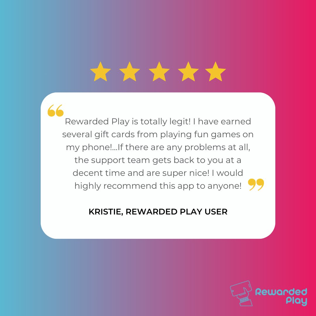 rewarded_play's tweet photo. Users are loving Rewarded Play! How could you not? ๐ฅฐ
Download Rewarded Play in the Google Play store today to start earning gift cards for simply gaming on your phone! ๐ฑ๐ค
#rewardsapp #mobilegaming #mobilegamer #gamer #videogames #appgames #rewardsprogram #gaming #videogames https://t.co/7EAmkcqpQx