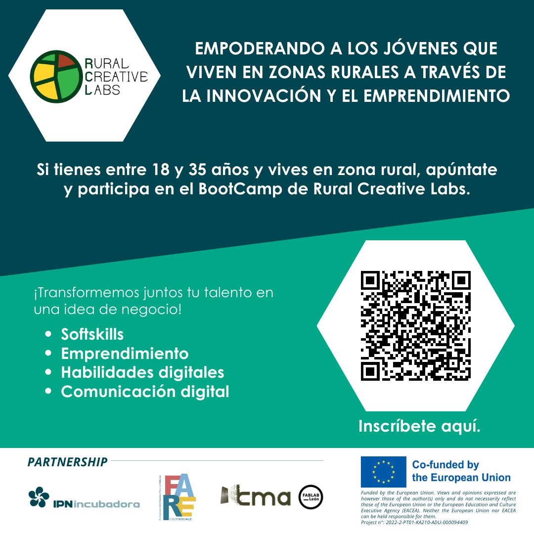 FabLabLeon's tweet photo. 🚀 Transforma tu talento rural en éxito con #RuralCreativeLabs. Únete al cambio en ES, PT, IT. ¡Emprende y brilla! 🌟 #leonesp

https://t.co/DuQ15hG8YP https://t.co/11FyvxaW9S