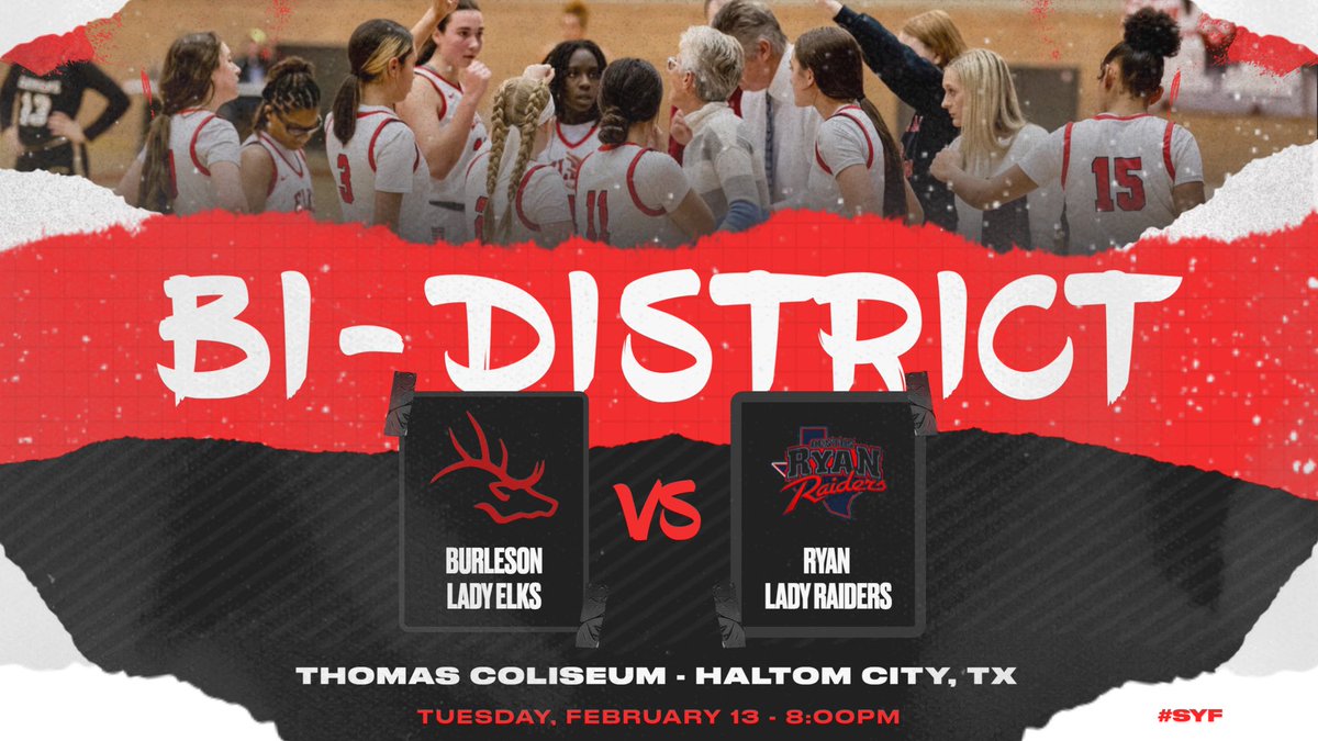 1️⃣ Mark your calendars❗️
2️⃣ Be there❗️
3️⃣ Be loud❗️

Lady Elks take on Denton Ryan in the Bi-District match up. 

No presale on tickets. Buy them at the door with cash or credit. 

❤️🏀Let’s go Lady Elks!! 🏀❤️

#SYF