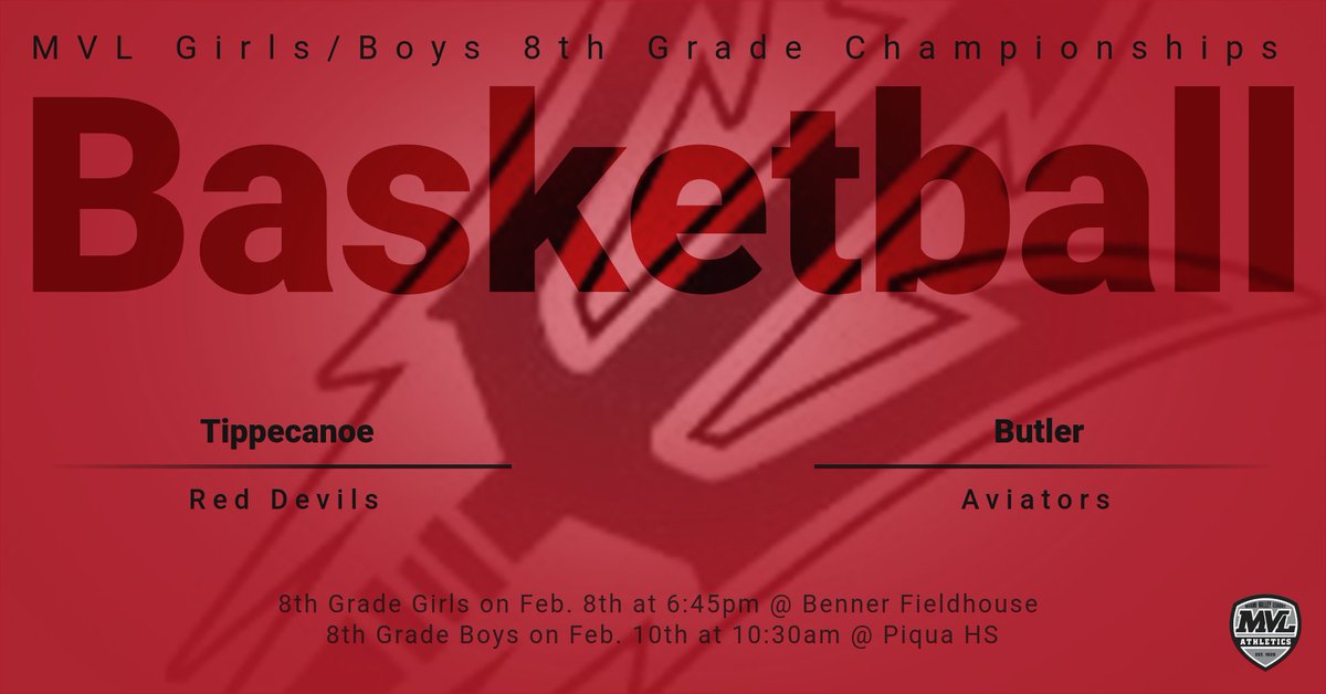 TippecanoeAD's tweet photo. Good Luck to Tippecanoe 8th Grade Basketball as they take on Butler for @MVLathletics championships.  Girls @ Benner Fieldhouse on 2/8 at 6:45pm and the boys play on 2/10 at 10:30am @ Piqua HS. This is our time!!!
#hornsup
@tippecanoehoops
@TippGirls_Bball https://t.co/98HgPYKvvN