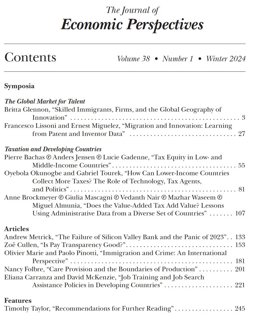 Grateful to our editing team Erik Hurst @ProfJAParker @NinaPavcnik @TimothyTTaylor and especially our authors for this issue, which includes fantastic symposia on immigration and taxation. All articles available open-access here: aeaweb.org/issues/752