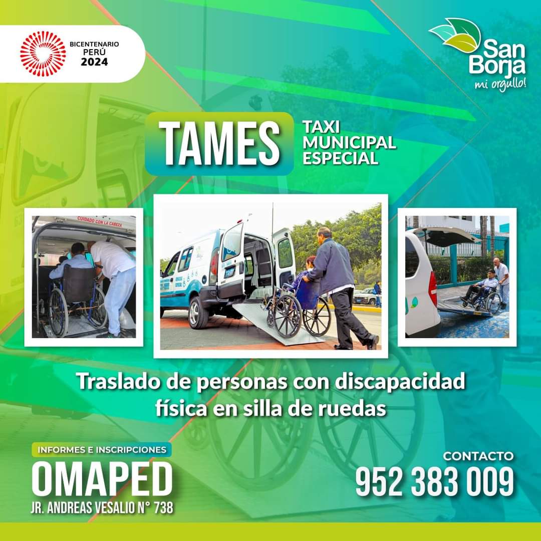MunideSanBorja's tweet photo. 👩🦼✨| En San Borja, la inclusión es una prioridad.
Descubre nuestro servicio #TAMES, que brinda movilización segura a personas con discapacidad física, garantizando acceso a todos los rincones del distrito con total comodidad y seguridad.
#SanBorjaMiOrgullo https://t.co/YSFpUutUb5