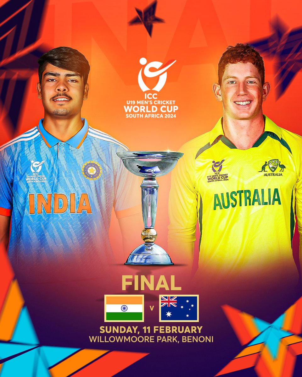 WTC23 Final 🔄 CWC23 Final 🔄 #U19WorldCup 2024 Final

It's 🇮🇳 vs 🇦🇺 again!