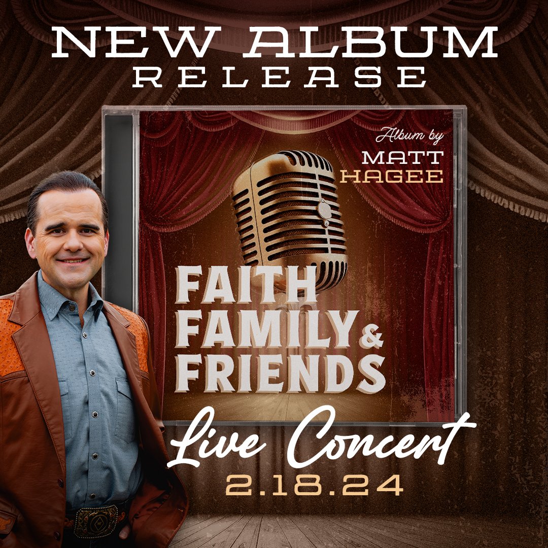We're so excited for the LIVE CONCERT and album release of 'Faith, Family, and Friends,' coming up Sunday, February 18th, at 6:30pm. It'll be a fun night of powerful music with impacting stories. This event will be live-streamed! #pastormatthagee #albumrelease #countrygospel