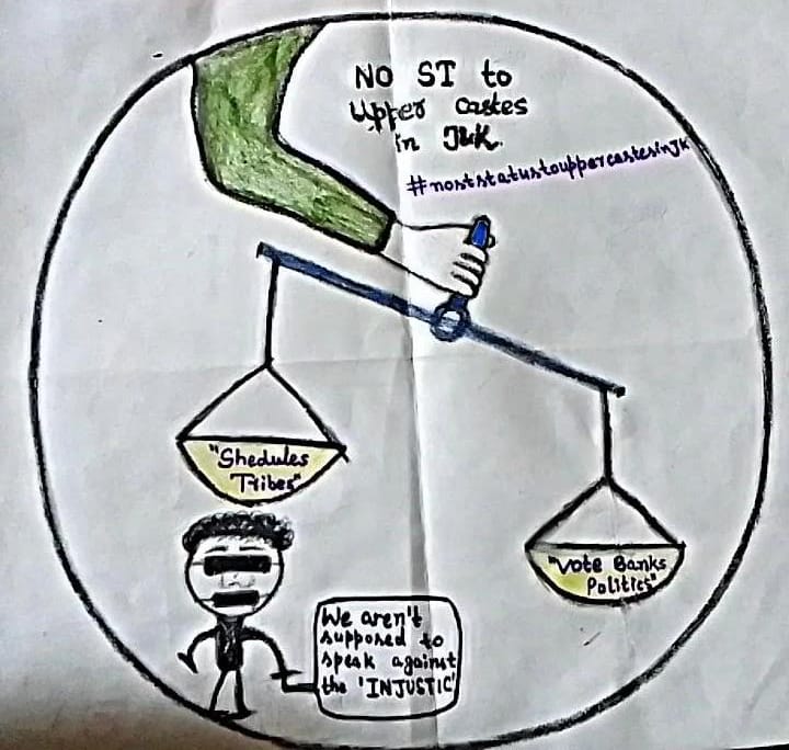 NahilaTabbsum1's tweet photo. By granting ST Status to upper caste violate the idea of reservation, that give chance to marginalized community to compete with those students who are well settled &amp; well resources of survival .
#WithdrawJKSTAmendmentBill 
@HansrajMeena 
@TribalArmy https://t.co/F3ZZ7DdVeO