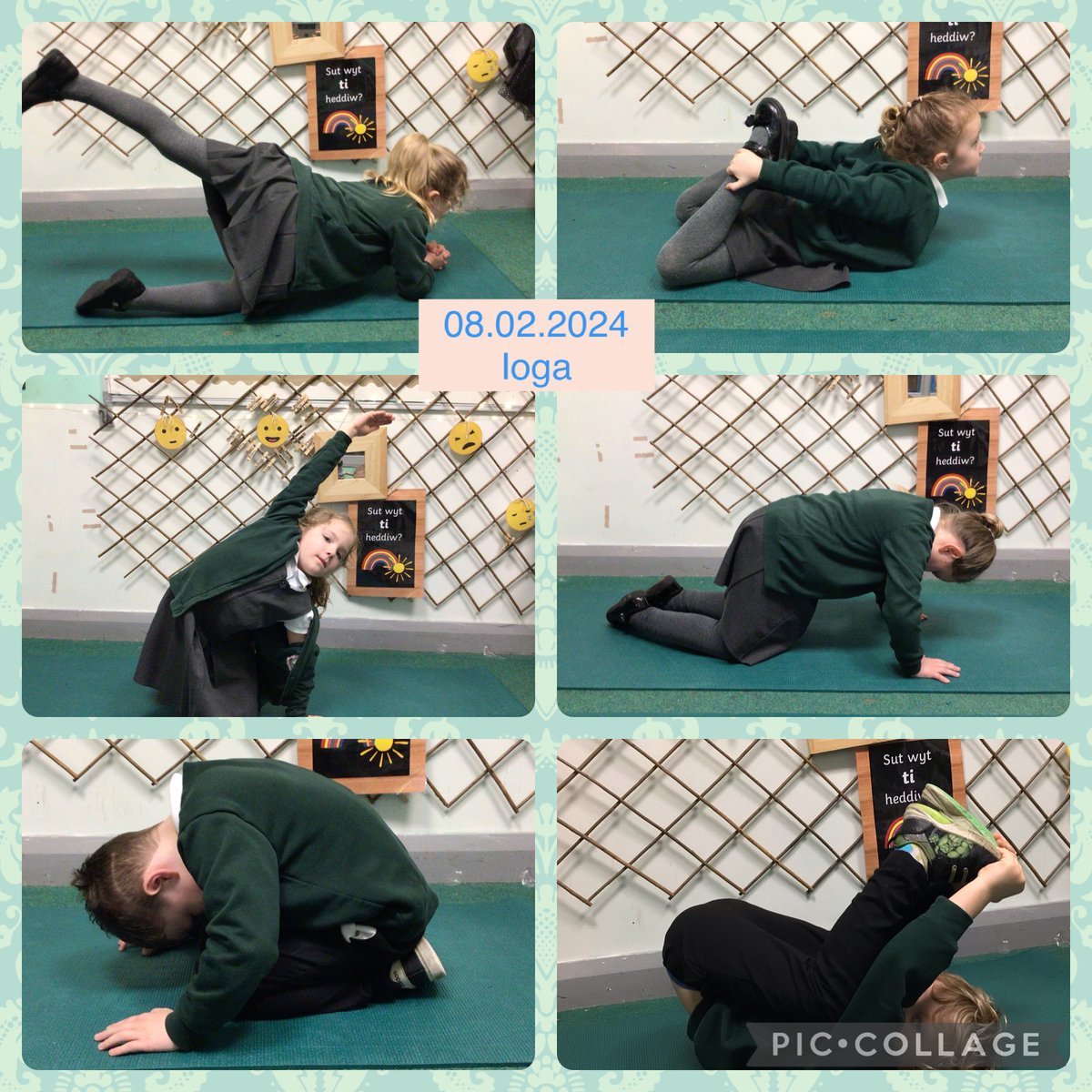 Mae Dosbarth Pysgodyn wedi mwynhau gwneud ioga ar eu matiau ioga newydd! Dosbarth Pysgodyn have enjoyed using their new ioga mats today. #wythnosiechydmeddwlplant <a href="/gwylanuk/">Gwylan</a>