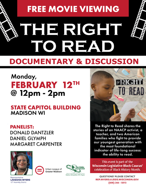 RepMyers's tweet photo. As a part of the WI Legislative Black Caucus Celebration of Black History Month I will be hosting Education Week 2/12-2/16.  We have several exciting events taking place and invite you to come be a part of them. All events are FREE and open to the public. https://t.co/bQ5BK78FxQ