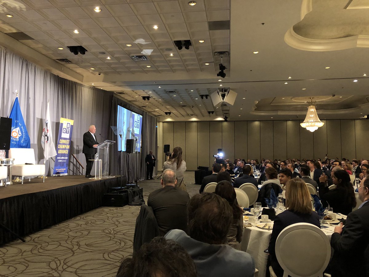 Our advocacy team is pleased to hear Premier <a href="/fordnation/">Doug Ford</a> speaking this morning at <a href="/MBOTOntario/">Mississauga Board of Trade</a> about the Ontario government’s plans to grow our economy and build transit and infrastructure. Thank you <a href="/visitsauga/">Visit Mississauga</a> for hosting us