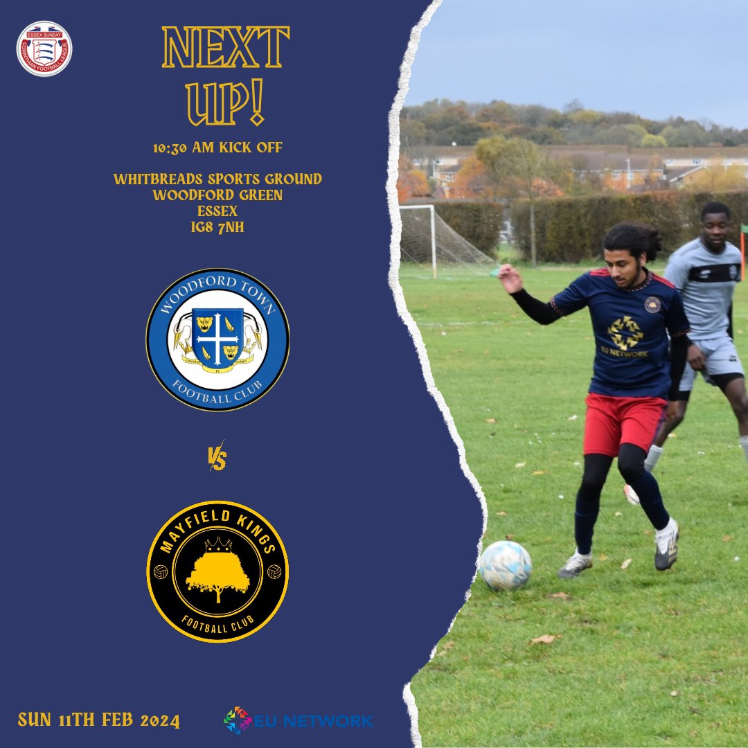 Next up, we take on Woodford Town SL Reserves away from home.

@essexcorinthian ⚽️

👑🌳

#MayfieldKingsFC #SundayLeague #NonLeague #Football #UpTheKings #NextUp