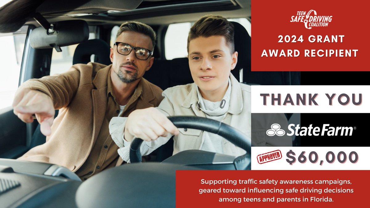 FL Teen Safe Driving (@flteensafedrive) on Twitter photo 🌟Exciting News! The <a href="/FLTeenSafeDrive/">FL Teen Safe Driving</a> Coalition has secured a $60,000 traffic safety grant for 2024 courtesy of <a href="/Statefarm/">State Farm</a>! 🚗🎉 Let's come together and express our immense gratitude to State Farm for their ongoing dedication to Teen Traffic Safety education in #Florida.🙏 🌟Exciting News! The <a href="/FLTeenSafeDrive/">FL Teen Safe Driving</a> Coalition has secured a $60,000 traffic safety grant for 2024 courtesy of <a href="/Statefarm/">State Farm</a>! 🚗🎉 Let's come together and express our immense gratitude to State Farm for their ongoing dedication to Teen Traffic Safety education in #Florida.🙏