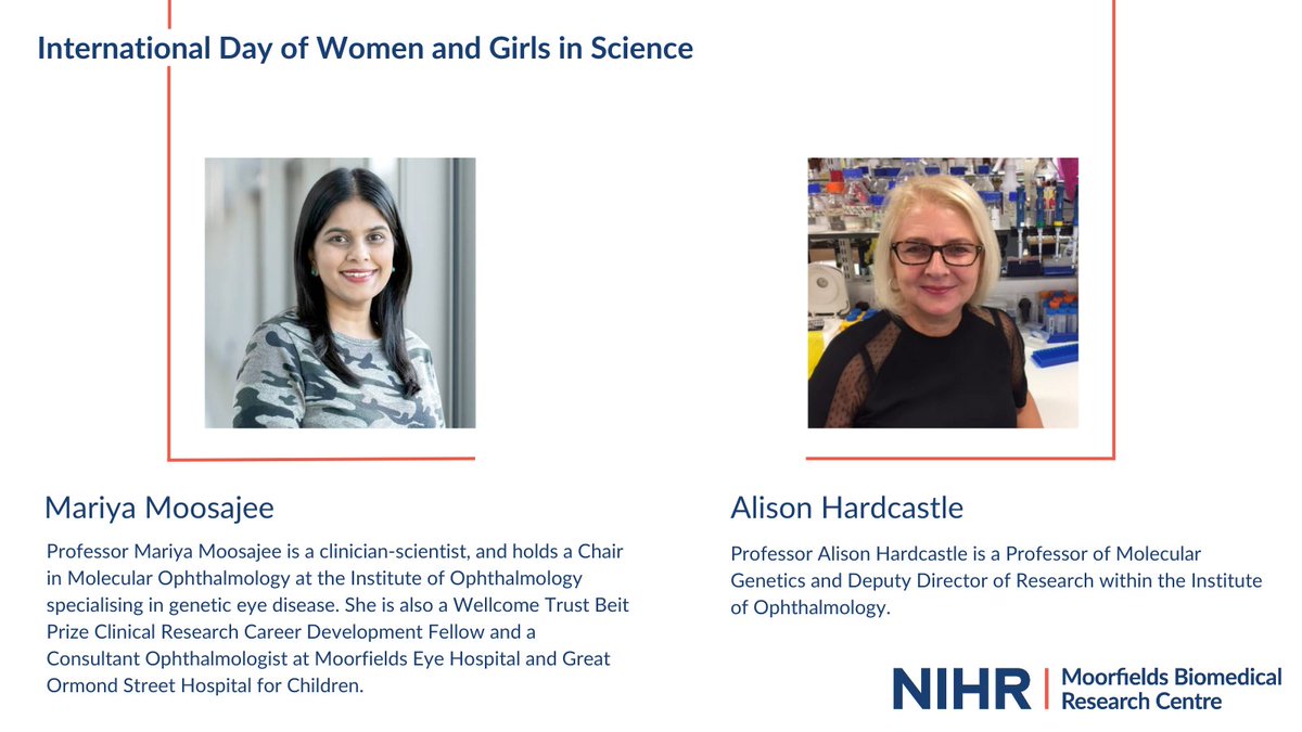 Celebrate the International Day of Women in Science by reading about two of our fantastic researchers!

Read Mariya’s interview: tinyurl.com/mpaew5sv

Read Alison’s interview: tinyurl.com/96552j66

<a href="/MariyaMoosajee/">Prof Mariya Moosajee</a> | <a href="/UCLeye/">UCL Institute of Ophthalmology</a> | <a href="/Moorfields/">Moorfields Eye Hospital NHS Foundation Trust</a> 

#InspireInclusion #research