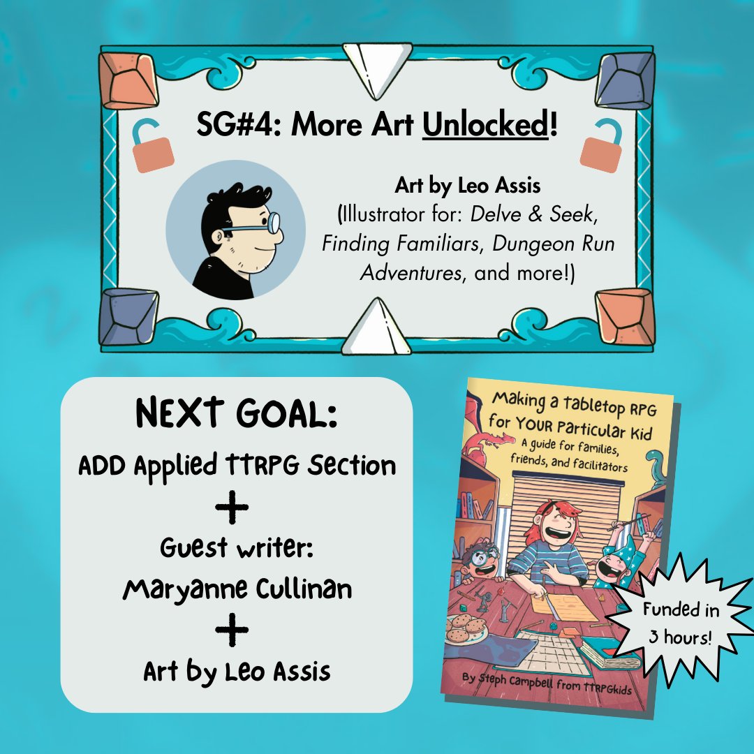 And another stretch goal is unlocked!! We'll be adding more art by @theleoassis! Check out the campaign here to get your copy before it ends next week, and I'm excited to be adding more to the guide! crowdfundr.com/making-a-TTRPG… #TTRPGkids #TTRPG #DnDkids #ZiMo #ZiMo2024