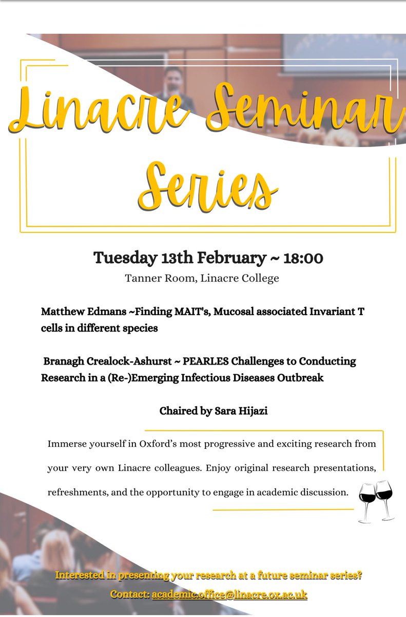 Enjoy stimulating academic discussion at the Linacre Seminar Series ahead of a guest night dinner at College. Next seminar Tuesday 13th February. Details 👇