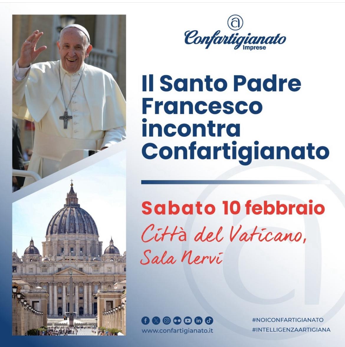 Sabato 10 febbraio, Papa Francesco riceverà in udienza gli artigiani di Confartigianato. Sarà un’occasione preziosa per testimoniare al Santo Padre la corrispondenza dei valori artigiani con i valori cristiani 
#NoiConfartigianato