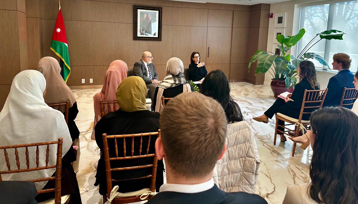 AmbKawar's tweet photo. I am inspired to hear that @HendiImam is leading the way yet again, teaching @Georgetown University's first ever seminar on historical and contemporary interfaith encounters in Jordan. I had the opportunity to meet with him and his students today, discussing their upcoming trip to Jordan where they will meet with scholars, community leaders, and government officials to develop a hands-on understanding of interfaith harmony in the Kingdom. Thank you, Imam Yahya, for your tireless work in promoting interfaith understanding.