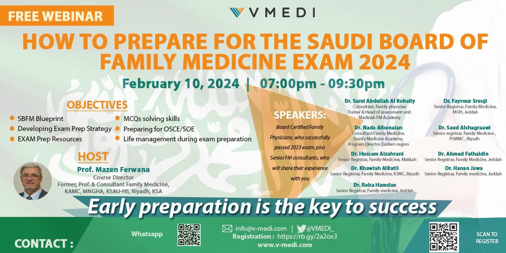 ✨How to Prepare for the Saudi Board of Family Medicine Exam 2024 ✨
_Free Webinar_

Objectives: 
SBFM Blueprint, Developing Exam Prep Strategy, EXAM Prep Resources, MCQs solving skills, Preparing for OSCE/SOE, Life management during exam preparation. 

Speaker: 
Board Certified
