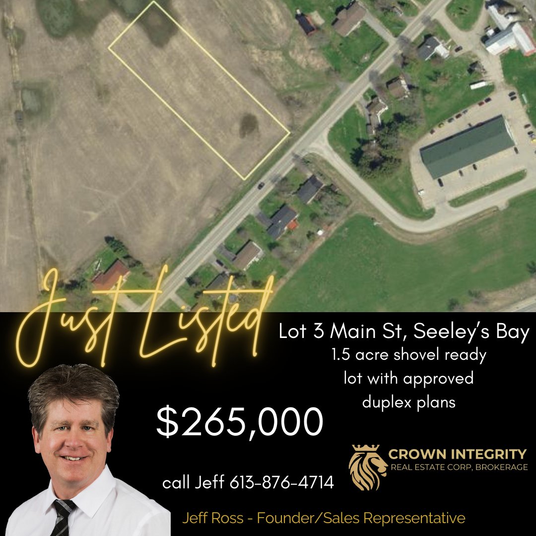 Jeff Ross - Owner/Sales Representative 
Crown Integrity Real Estate Corp., Brokerage jeffross.ca 613-876-4714 kingstonhomes.com jeff@jeffross.ca 

#newlisting #realestate #jeffrossrealestate  #constructionfinancing #vacantland #realestateinvestment #ygkrealtor