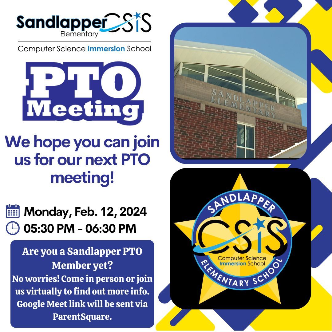 Star Parents, PTO is having its monthly meeting on Monday, February 12th at 5:30pm. If you can join us in person, we will be in the media center. If you can't, see ParentSquare for the Google Meet link. Hope to see you on Monday.