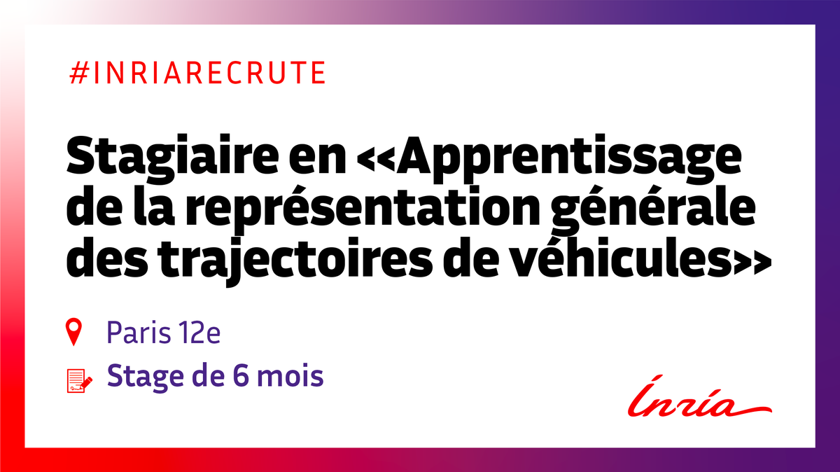 inria_paris's tweet photo. 📣 #InriaRecrute | L’#informatique & la #robotique pour les systèmes de #TransportsIntelligents vous intéressent ? L’équipe-projet commune ASTRA (@Inria, @valeoai) recherche un·e stagiaire en M2 avec d'excellentes compétences C++ et #Python. Candidatez !
👉https://t.co/eLFfzEU05X https://t.co/6Pg7D7UdgS