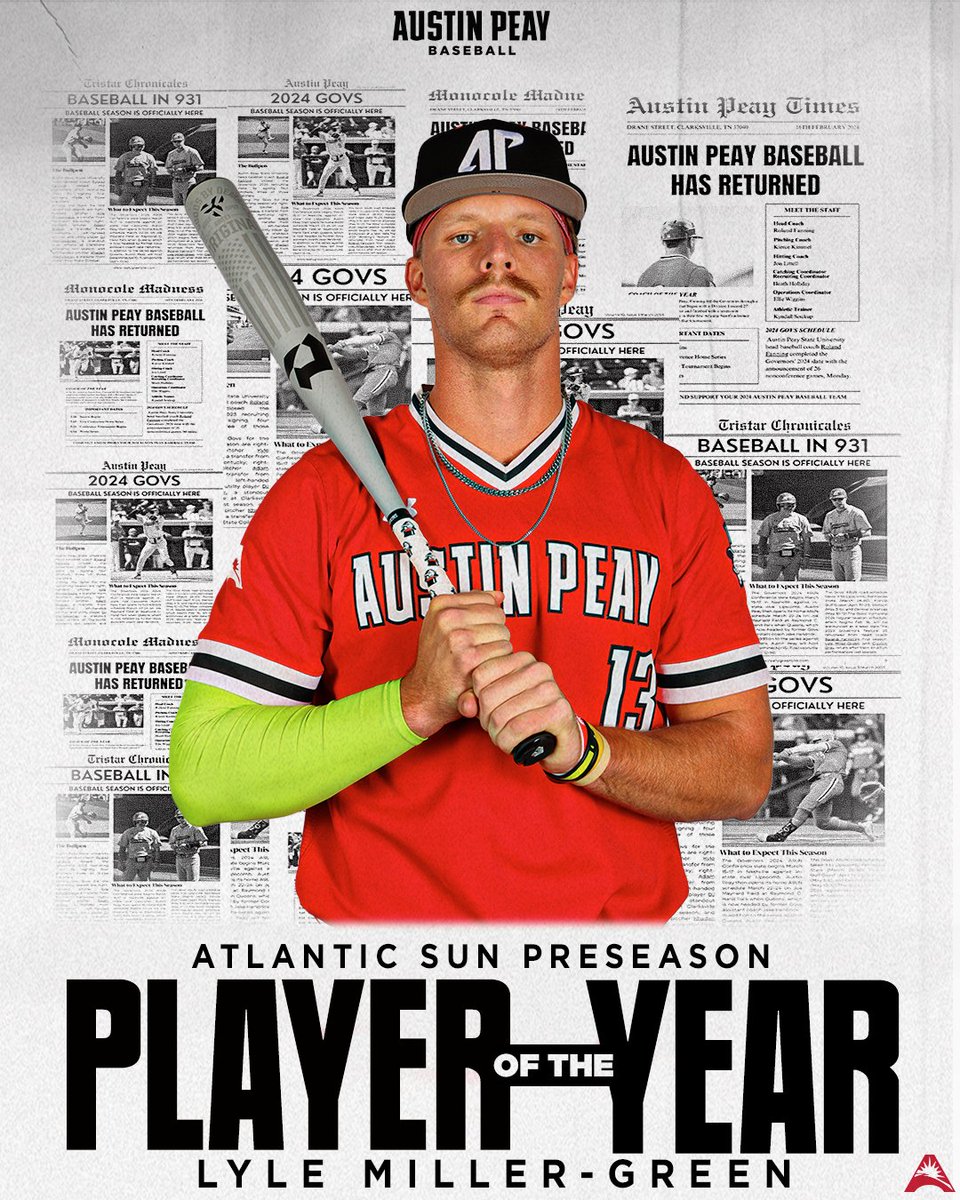 IYKYK! @lmg1332 is the @ASUNSports Baseball Preseason Player of the Year! He becomes just the second Governor to earn a league's top preseason honor. 8⃣ days until LMG wreaks havoc at The Hand! #LetsGoPeay | #⃣🅱️🅰️🆖
