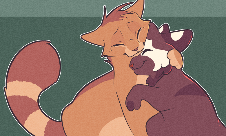 Deerpaw told Littlelilac in game (clangen) she'd "always look out for him" which was so sweet. So here's some snuggles!