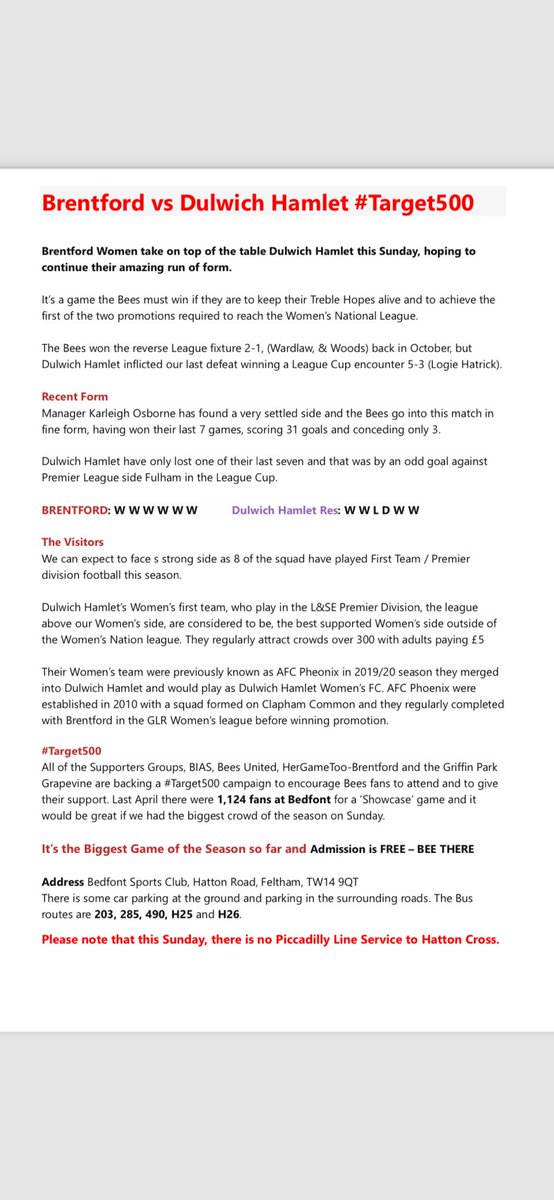 HGTBees's tweet image. 👀 It’s a massive game for @BrentfordFCW this weeken! 
✍️ @RichardtheBee previews this vitally important game in the race for promotion,  as we #Target500 for our biggest crowd of the season!  👭👬👭👬
#brentfordfc #brentfordfcw
