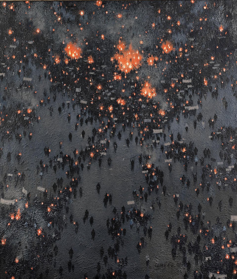 FedeItaliano76's tweet image. Crepuscular suburbs by Nigerian painter Abiodun Olaku (born 1958)