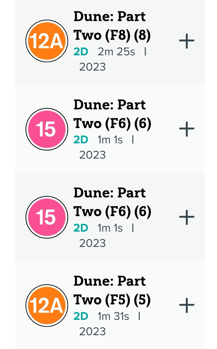 I wonder if the lack of showtimes for Dune 2 here has anything to do with the lack of BBFC certification. Some of the trailers got 15 certificates. Perhaps there's dispute! Is this Dune spicier than the last? Hope that doesn't complicate the @BFI getting the 70mm print in time!