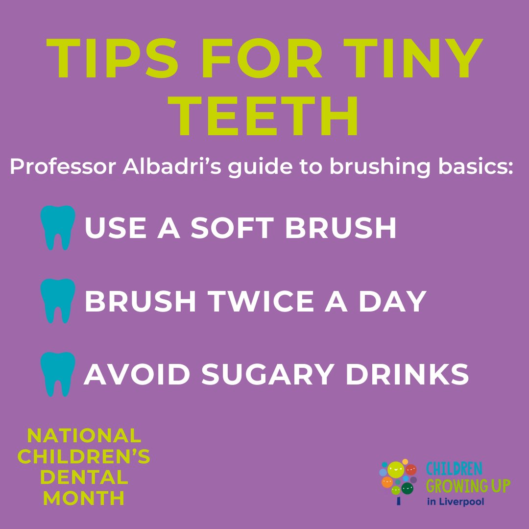 It's #NationalChildrensDentalMonth! C-GULL investigator and lead oral health expert @AlbadriSondos shares her top tips for little healthy smiles 🦷 #CGULLstudy #DentalHealth #HealthierLiverpool