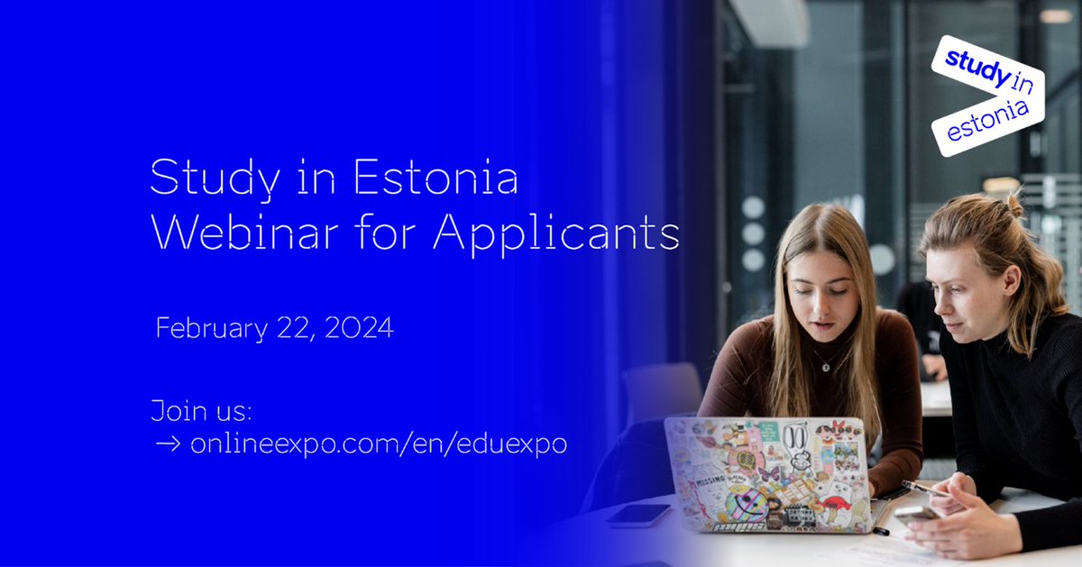 Join @studyinestonia webinar for applicants! 
📅February 22nd
🎓 This webinar is an opportunity to learn about the programmes offered by various Estonian universities. 
More info 👇
studyinestonia.ee/news/join-our-…
⁠#estonianuniversities #studyabroad #studentlife