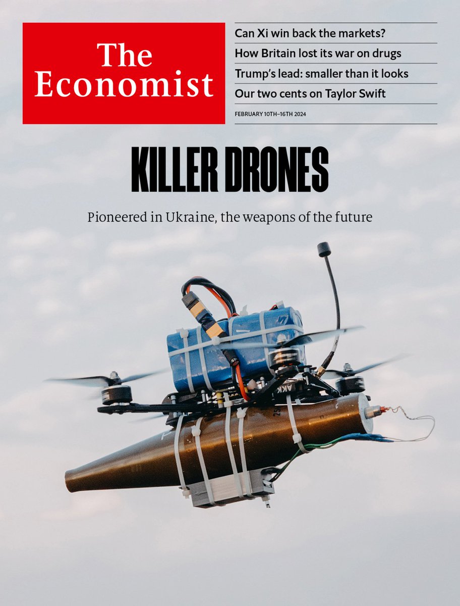 🧵 It's been a bumper week for drones. Zaluzhny wrote an entire essay on them last week. On Tuesday Zelensky announced a new combat branch—the Unmanned Systems Force. A few drone-focused reports are out or due shortly. We put the issue on the cover of this week's @TheEconomist.