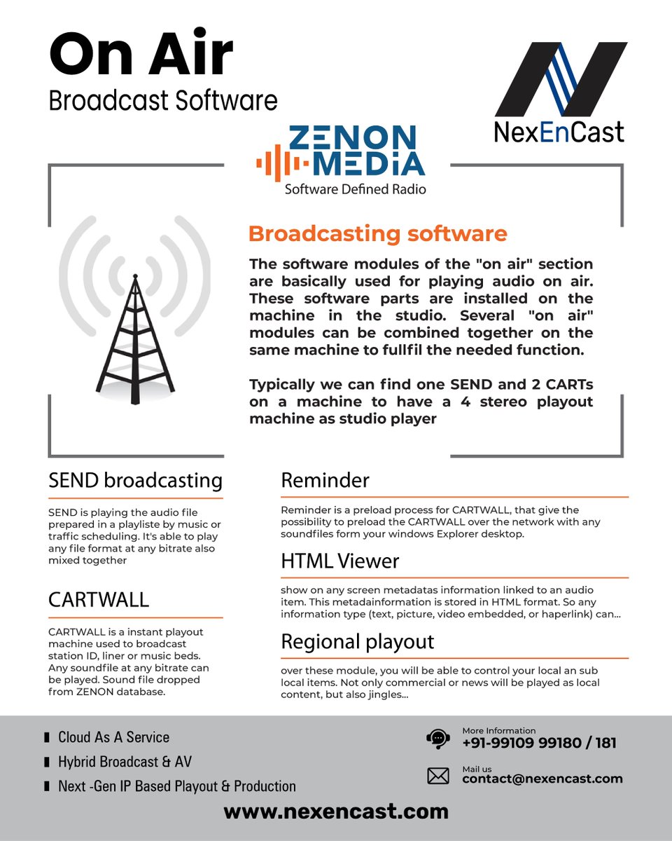 NexenCastPvtLtd's tweet photo. Zenon-Media GmbH - Software Defined Radio
On Air Broadcast Software
#zenonmedia #onair #broadcast #software #radio #studio #machine #module #Cartwall #regionalplayout #playout #cloud #hybrid #broadcast #audiovideo #nextgen #nexencast https://t.co/T0QxbR79ml
