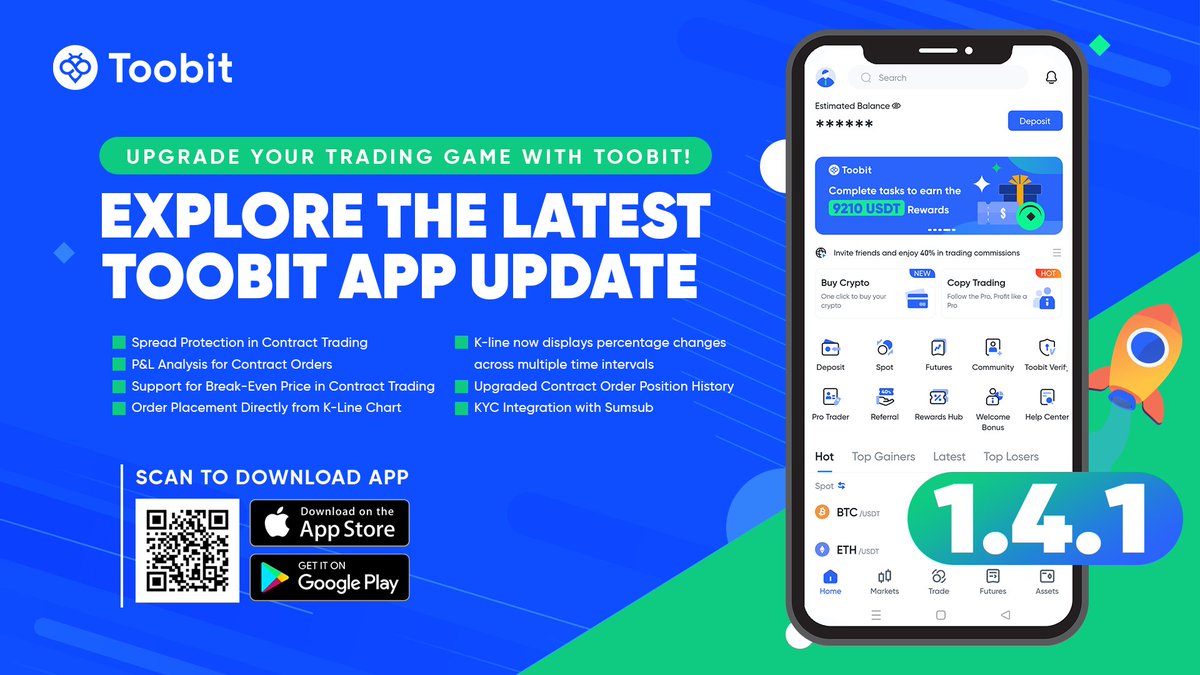 Toobit_official's tweet image. ⚡️ Lightning-fast and packed with improvements! Get your hands on Toobit&apos;s latest app version 1.4.1 today! 
#ToobitApp #Cryptoexchange #cryptotrading