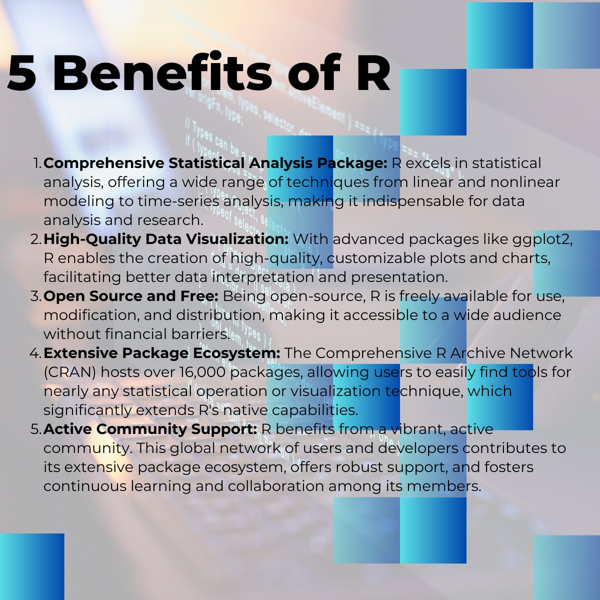 drgregmartin's tweet image. Its versatility, comprehensive statistical package, and vibrant community support make it the go-to tool for professionals in data analysis and statistical computing. Dive into the world of R and transform data into decisions. 🚀
#RProgramming #DataScience #StatisticalComputing