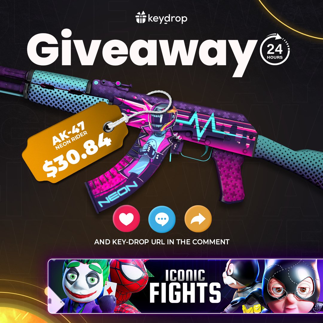 keydropcom's tweet image. Giveaway on AK-47 | Neon Rider 🎁

👊 Just leave ❤️ under the post!
🤝 Follow us!
🔁 Retweet!

⏰ Wait 24 hours!

#freeskins #cs2skinsgiveaway #csgoskinsfree #giveaway #csgocommunity #csgoesport #skins #csgoskins #keydrop #keydropcom