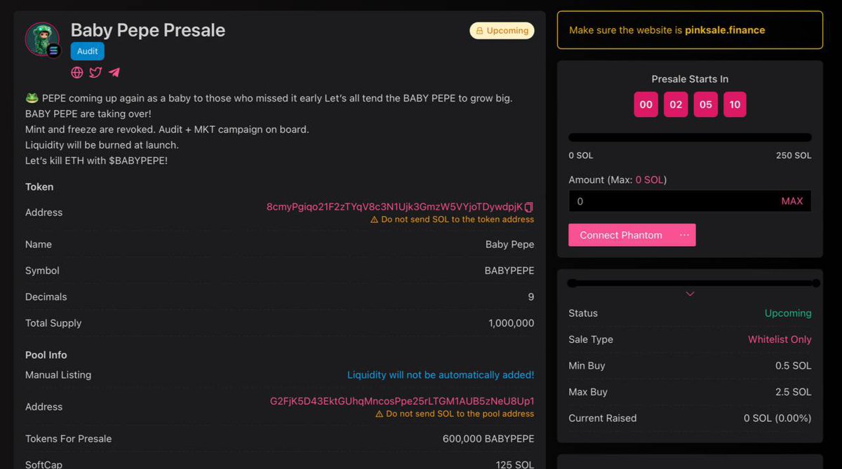 babypepereal's tweet photo. Countdown 2 Hours To Presale Live On Pinksale 📣

⚪️ Buy in Presale on Pinksale: 
https://t.co/V4yGSO4Xu6

🕓 Start Time
2024.02.08 14:00 (UTC)

🌟 SC: 125 SOL
🌟 HC: 250 SOL

📌Notice: Public sale after 5 minutes presale starts
Launch On Dex Raydium In 24h after presale  💥💥💥 https://t.co/VKFgu7Ko1k