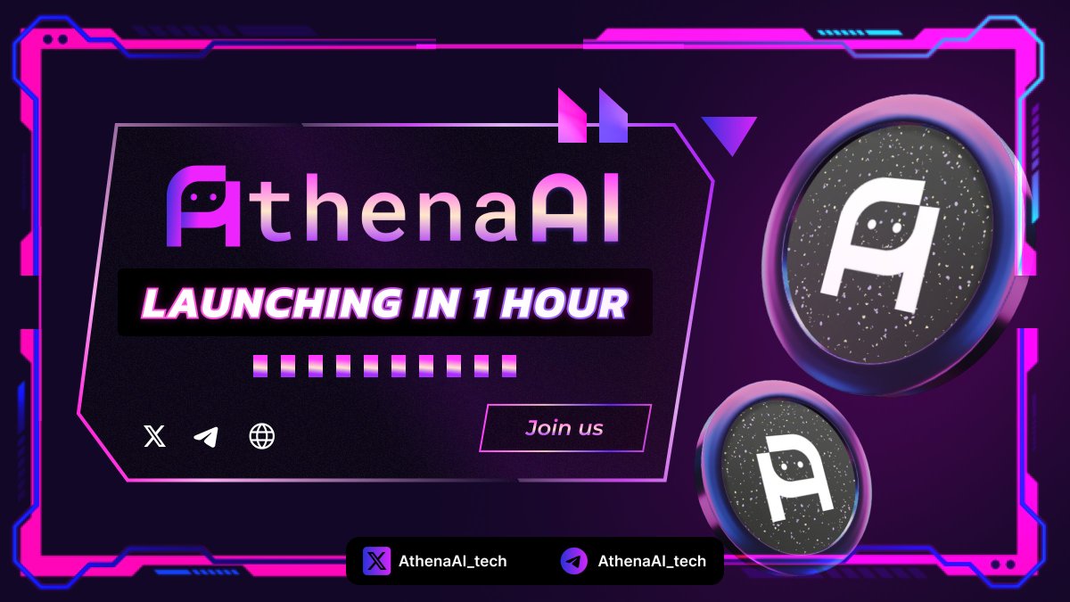 AthenaAI_tech's tweet photo. Just 1 hour left until the #AthenaAI Launch Event!  

Will you join us on this journey? Get ready #AthenaAI is coming ... 🚀

#AthenaAI $ATH https://t.co/uyv86YKOcO