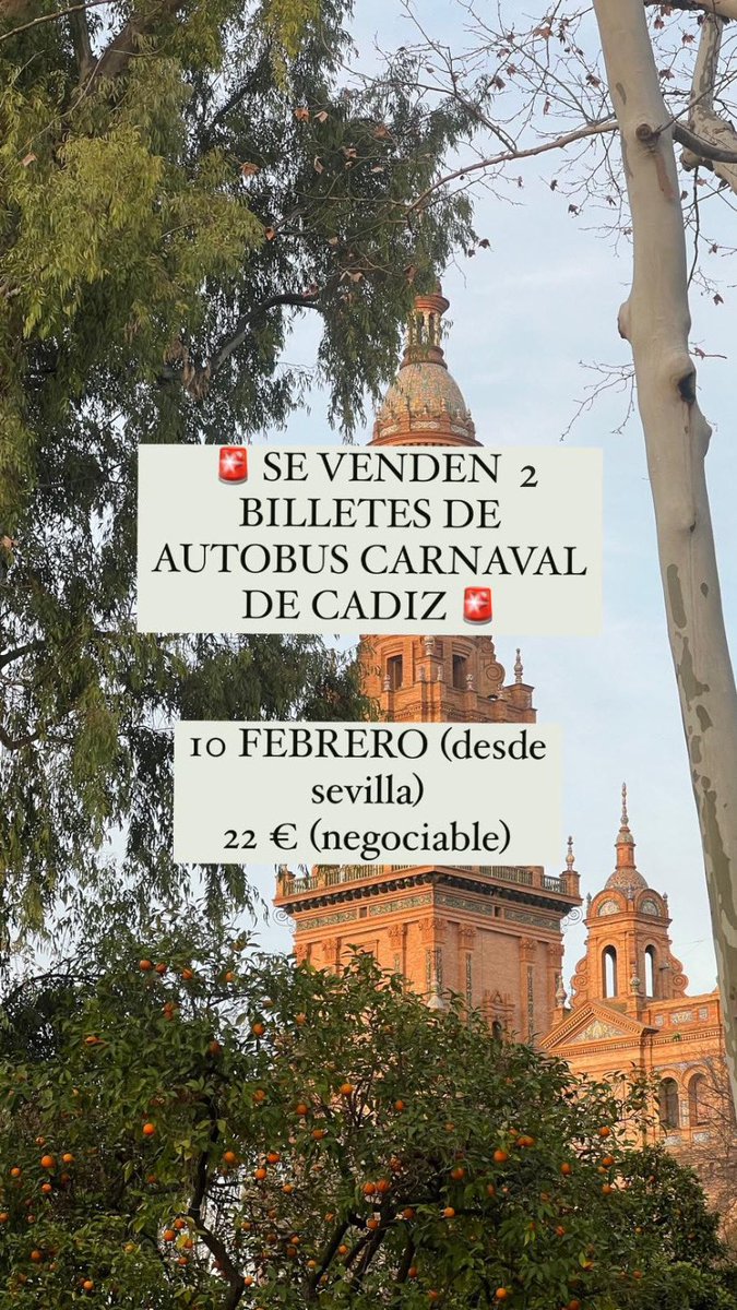 elenaalvaro15's tweet photo. Se venden 2 billetes de autobús para el carnaval de Cádiz para el 10 de febrero desde Sevilla (ida y vuelta). Precio 22€ (negociable)
#carnavalcadiz https://t.co/wEKDqeSpin