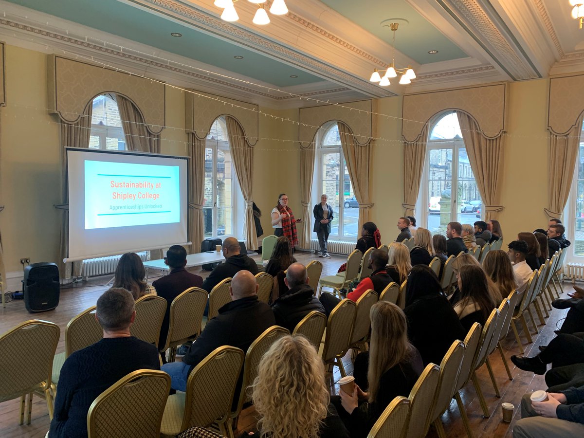 Great to see Natasha Wilkinson, SDG champion @Shipley_College briefing employers at the #ApprenticeshipsUnlocked event in Saltaire today. The #sustainability strategy at Shipley College is a great model to share with everyone! #SDG #GreenWY #GreenColleges #NAW2024