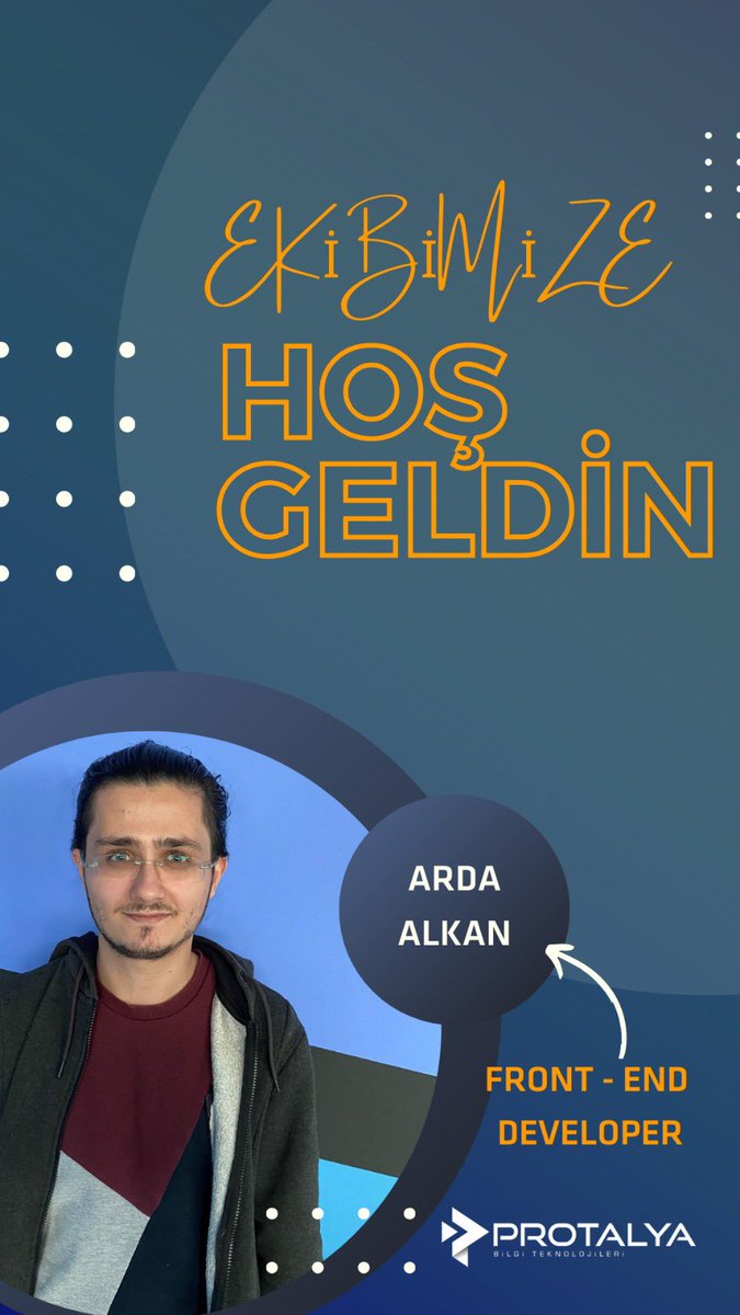 Aramıza “Front - End Developer” olarak katılan yeni ekip arkadaşımız Arda Alkan’a hoş geldin diyoruz.

Protalya Bilgi Teknolojileri ekibimizde sizinle kahkahaları, galibiyetleri ve başarıları paylaşmak için sabırsızlanıyoruz.

#Protalya #bilgi #teknolojileri