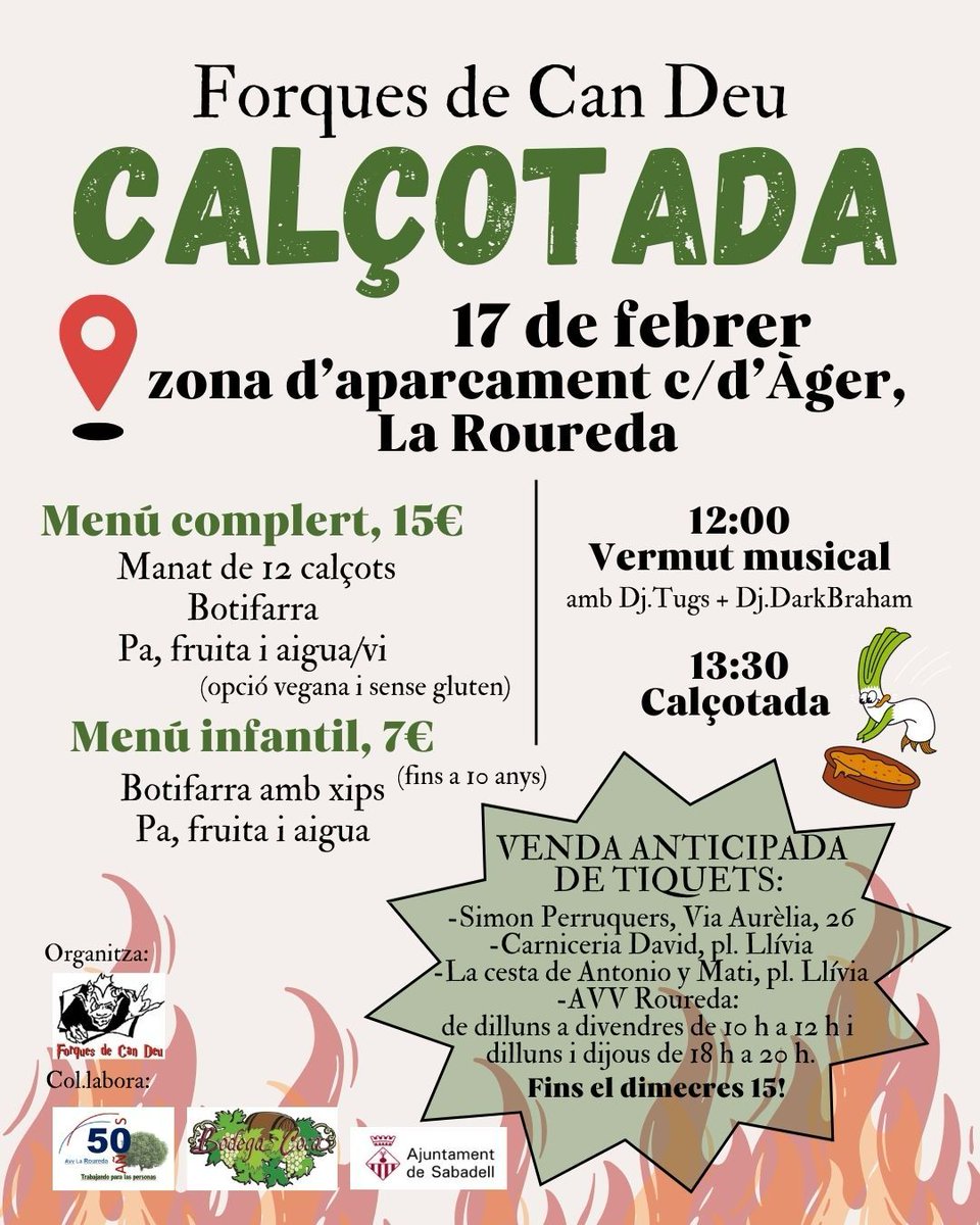 Próximo 17 de febrero calçotada no té quedes sin tú ticket lo puedes adquirir asociación, carnicería David,la cesta de Antonio y Mati hasta el próximo 15 de febrero pasaremos un rato agradable