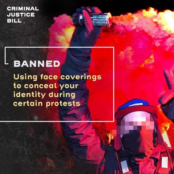 localnotail's tweet photo. UK Conservative Government stepping closer to a suppressive surveillance state with a ยฃ1000 fine & prison for refusing to submit to wide-scale facial recognition during public demonstrations
note this face-covering ban is only affecting "certain protests" ๐คจ
#ThisIsNotFine https://t.co/lOIdDBMFJZ