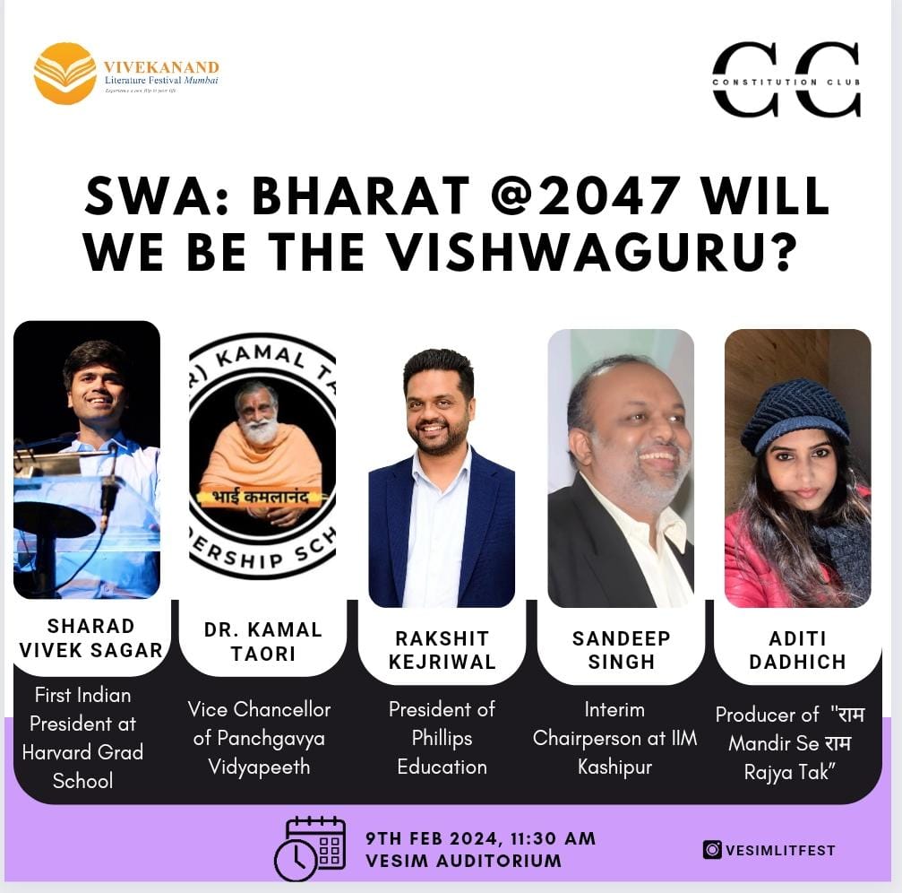 Envisioning the future at Bharat@2047. Will we emerge as the Vishwaguru, leading the world with wisdom and innovation? Join us in shaping the narrative of our collective destiny. #VLF2024 #SwaBharat2047 #FutureVision