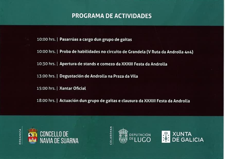 Plans para este 🎭Domingo de Entroido?
Descubre a Festa da Androlla en Navia de Suarna
🎶 Música tradicional
🐖 Postos de venda de productos do Porco
🎨 Postos de venda de artesanía e outros.
productos
🍴 Degustación popular de Androlla
#festadaandrolla
#naviadesuarna
Recomendado